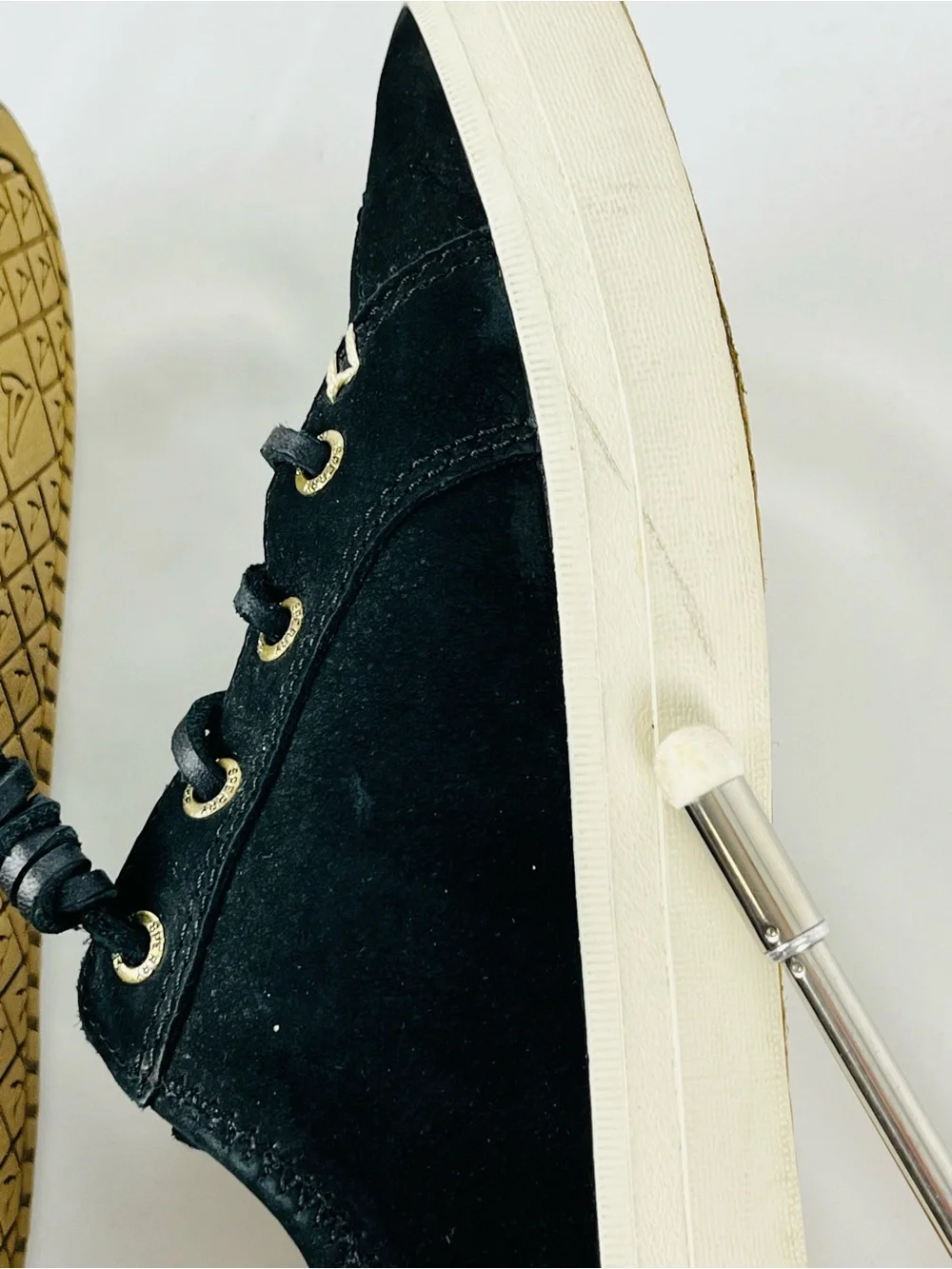 Sperry Women's Crest Vibe Plushwave Black Snake Nubuck Leather Shoes Size 7.5
